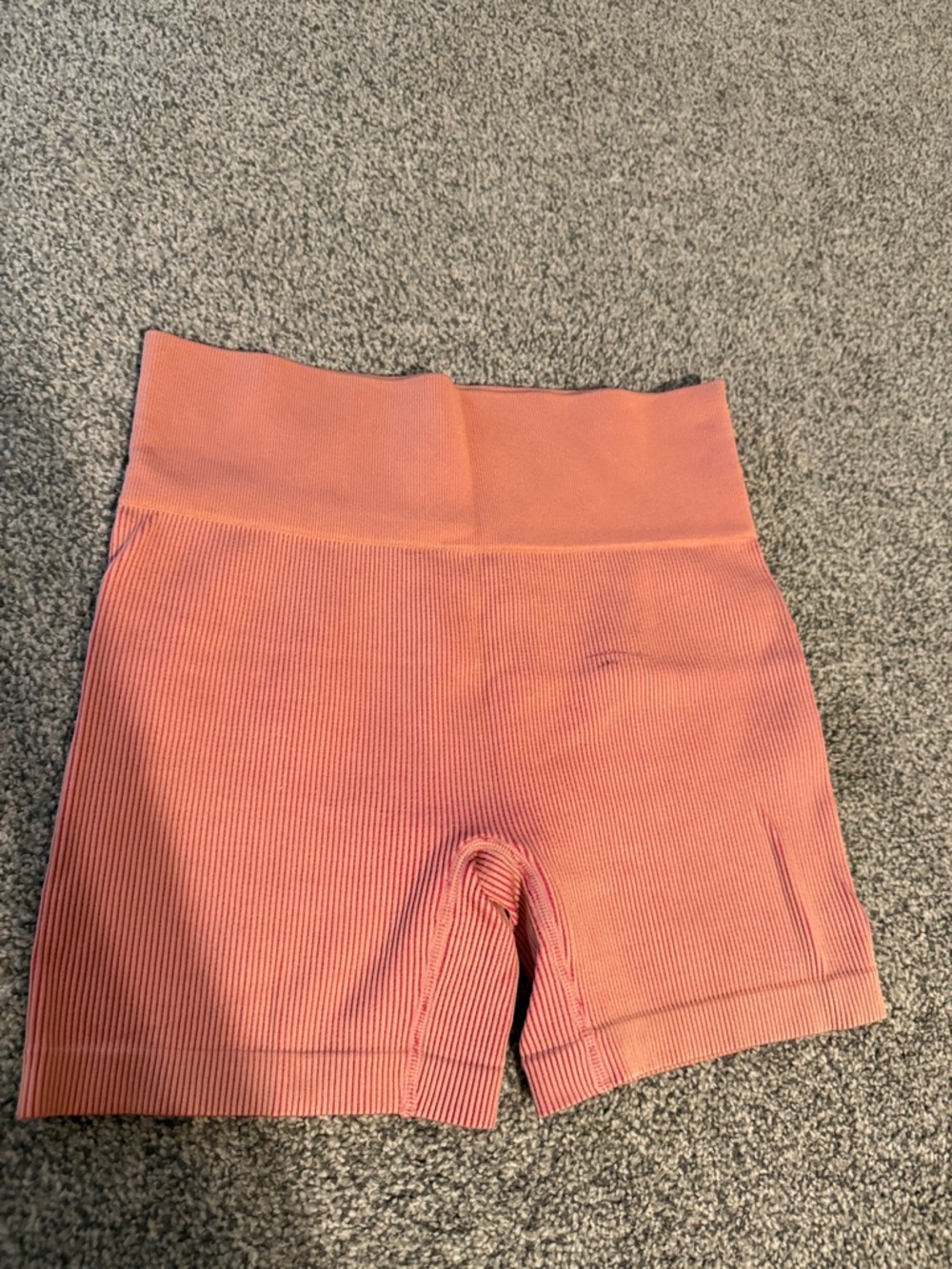 High-Rise Coral Ribbed Women's Bike Shorts